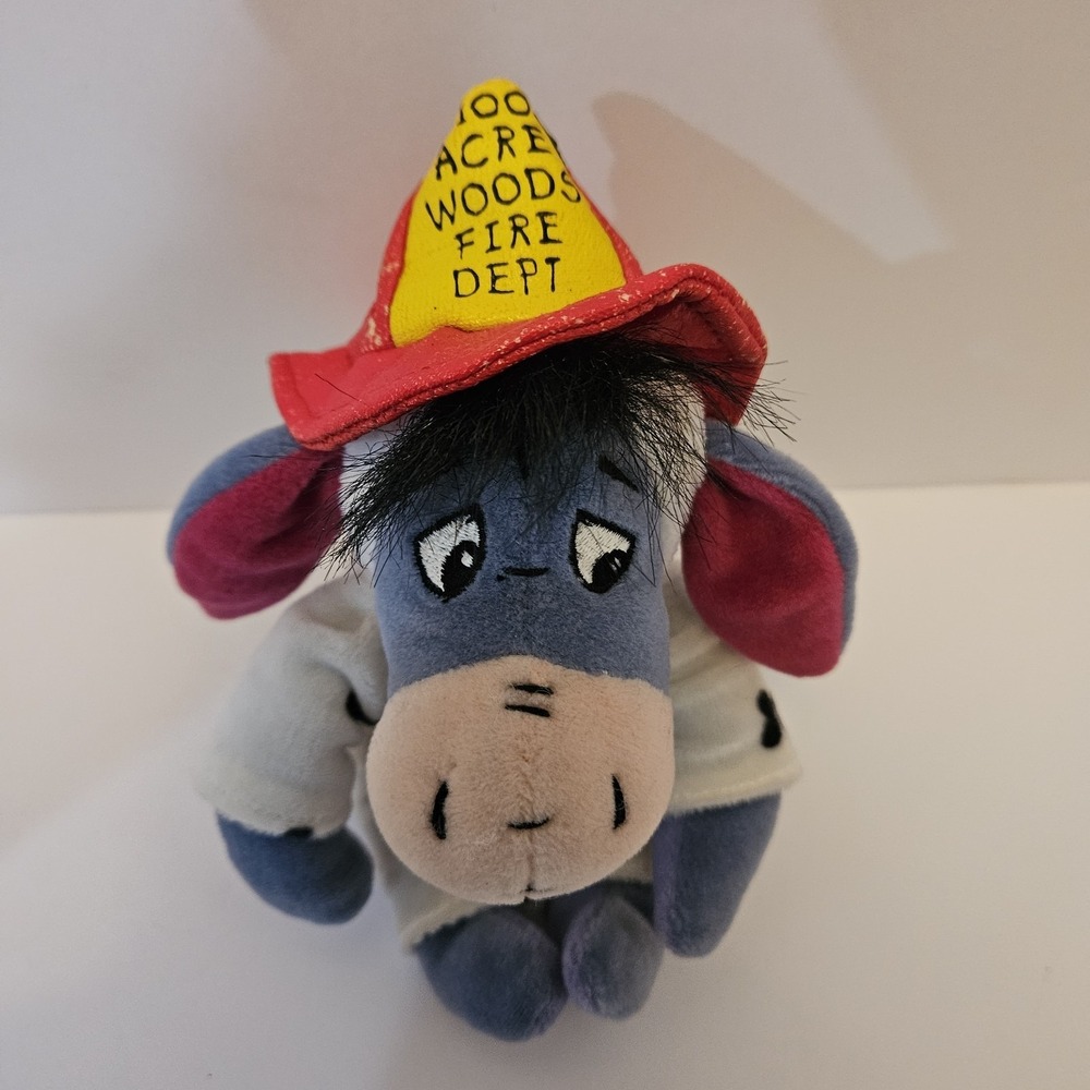 VTG Disney Store plush toy Eeyore Winnie The Pooh Mini Bean Bag Fire Helmet